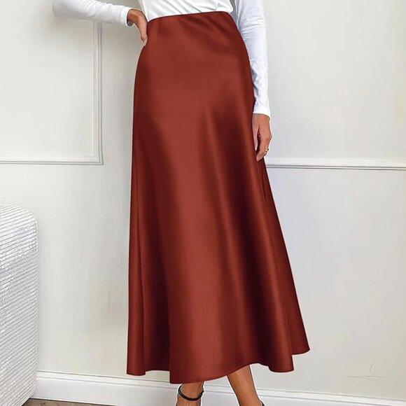 Chic Rust Brown/Orange Satin Slip Skirt Multiple Sizes New - Picture 3 of 4